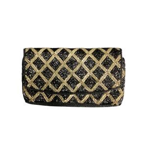 VTG Purse Women’s 1Size Beaded Small Clutch Style No Strap Shiny Black And Gold